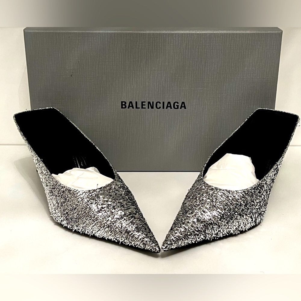 BALENCIAGA Silver Titanium Knife Mules